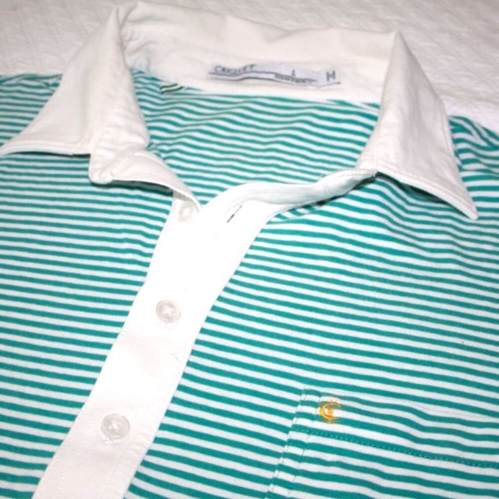 Croquet Men's Green Striped Polo MEDIUM